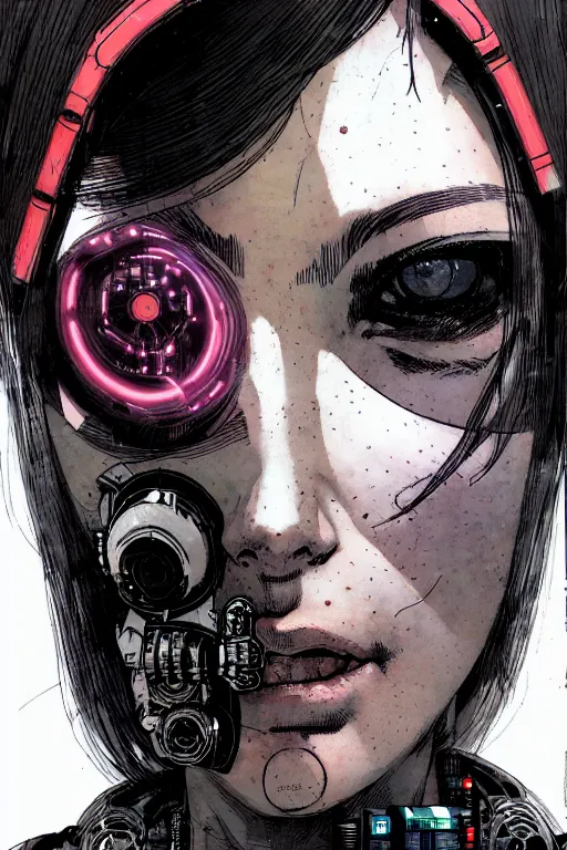 Image similar to a close - up portrait of a cyberpunk cyborg girl, by kim jung gi, rule of thirds