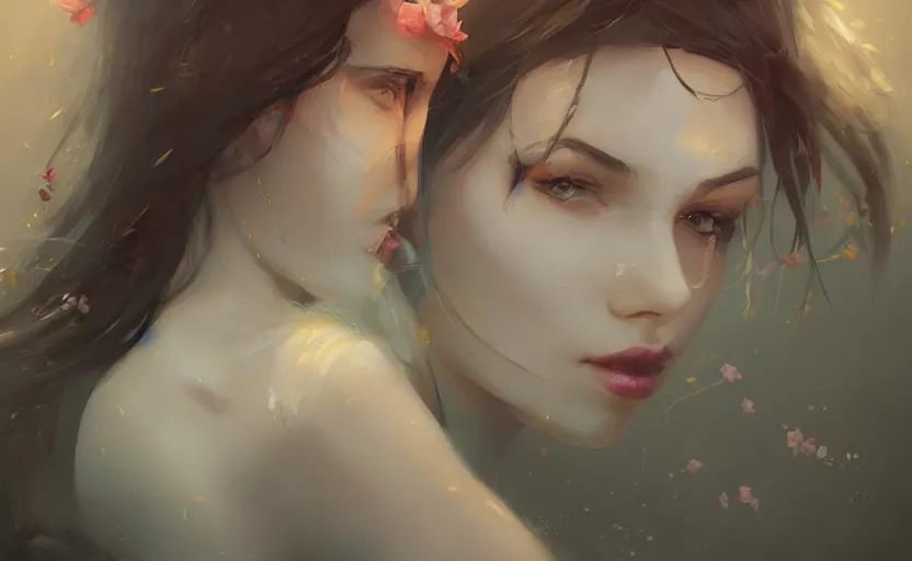 Image similar to a painting of jasmine trending on artstation in the style of greg rutkowski, beautiful, sensual, flower, portrait, adorable