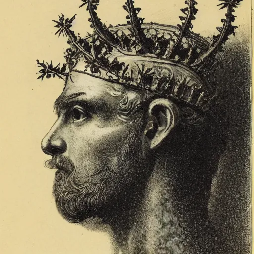 Image similar to a portrait of the head of a robot emperor with a crown of laurels ( c. 1 8 8 0 - 1 8 9 2 ) drawing in high resolution by otto eerelman