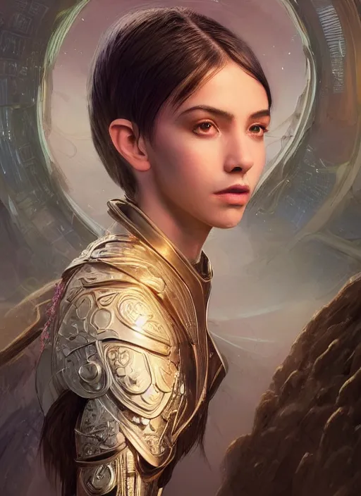 Image similar to a professional portrait of a beautiful young female, clothed in electroluminescent armor, olive skin, long dark hair, beautiful bone structure, symmetrical facial features, intricate, elegant, digital painting, concept art, smooth, sharp focus, finely detailed, illustration, from Valerian and the City of a Thousand Planets, by Ruan Jia and Mandy Jurgens and Artgerm and William-Adolphe Bouguerea