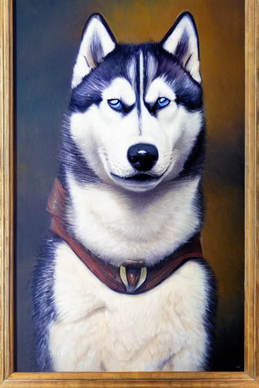 Prompt: a portrait painting of a husky in cowboy costume, anime, furry, humanoid, personify, anthropomorphic