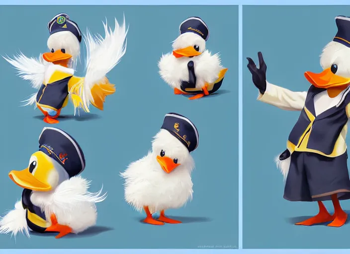 Prompt: detailed concept art of a cute iconic anthropomorphic duck character wearing a sailor suit by wlop on bcy. net, realistic. feathers, art by cheng yi. artstationhd