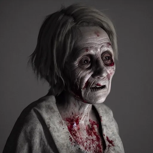 Prompt: a highly detailed photographic render of a creepy old lady, bloody, cannibal woman, cinematic lighting, cinematic scene, Volumetric lighting, Atmospheric scene, Dark, Horror, Atmospheric lighting, Global illumination cinematic render, film, beautifully lit, ray traced, octane 3D render, octane render, unreal engine