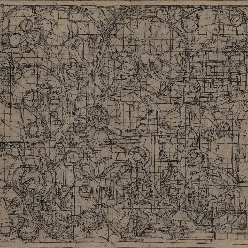 Prompt: a blueprint of time machine by da vinci