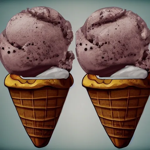Image similar to Two ice cream huggin themselves with face expressions digital art