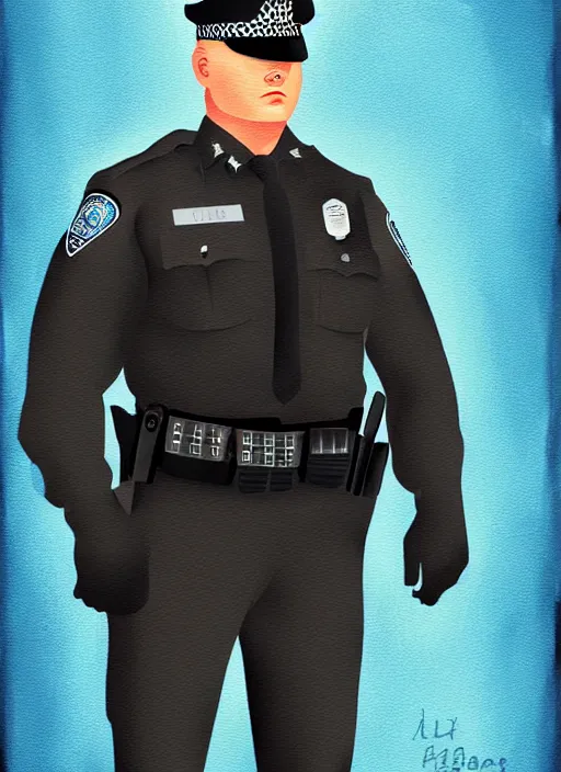 Image similar to police officer, strong, dominant, bulky, digital art