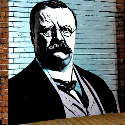 Image similar to Wall mural portrait of Teddy Roosevelt, urban art, pop art, artgerm, by Roy Lichtenstein