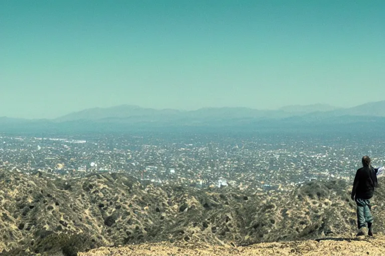 Image similar to cinematography of giant alien on Santa Monica peer By Emmanuel Lubezki