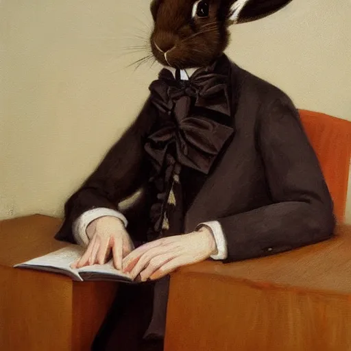 Image similar to a rabbit dressed as chopin, oil painting realistic,