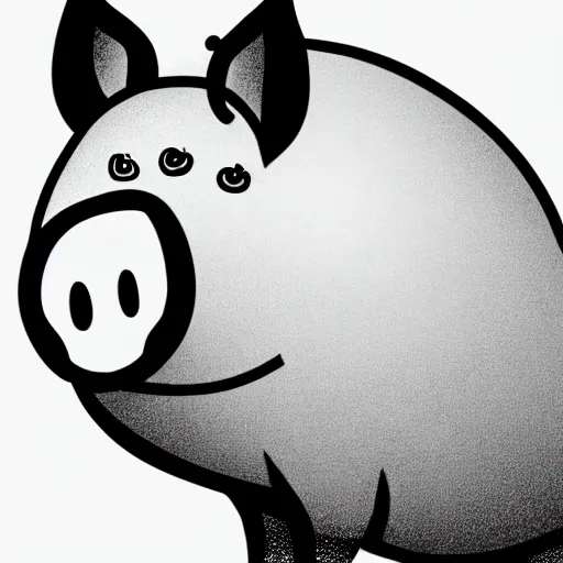 Prompt: side view of a smiling pig wearing a gold crown on it's head black and white illustration concept art in the style of Arthur Adams, full body 8k