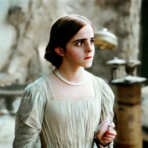 Image similar to photo, emma watson, film still from the grand old trip the moon ( 1 9 2 2 ), kodak ektachrome 1 2 0, 2 6 mm,