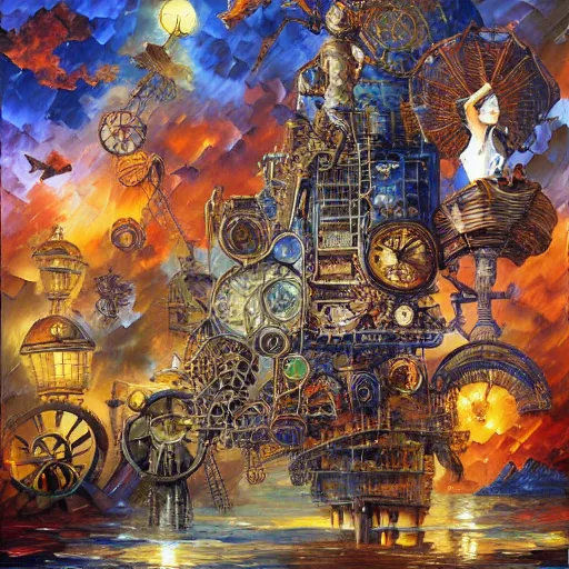 Image similar to steampunk art by android jones, james christensen, rob gonsalves, leonid afremov and tim white