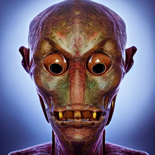 Prompt: portrait shot of a humanoid alien by swiridoff, award - winning, sothebys, fine art photography