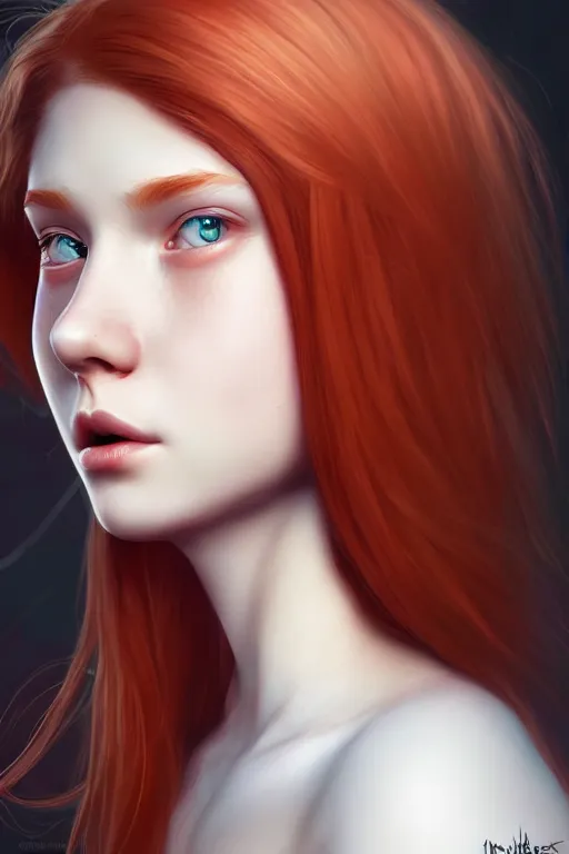 Image similar to ultra realistic style illustration of a cute red haired teen girl, 1 9 year old, sci - fi, fantasy, intricate, elegant, highly detailed, digital painting, artstation, concept art, smooth, sharp focus, illustration, 8 k frostbite 3 engine, ultra detailed