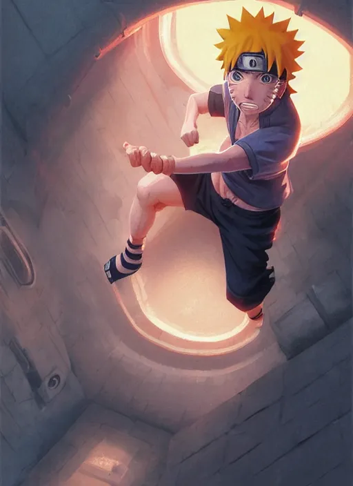 Prompt: highly detailed portrait of naruto uzumaki with black hair, punching a wall in a prison cell, art by greg rutkowski, loish, rhads, ferdinand knab, makoto shinkai and lois van baarle, ilya kuvshinov, rossdraws, tom bagshaw, global illumination, radiant light, detailed and intricate environment