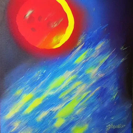 Prompt: once in a blue moon, abstract art, futurism, acrylic painting