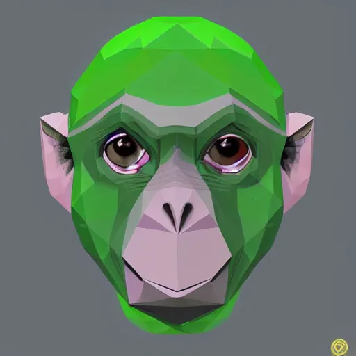 Image similar to polygon art style of a portrait of a green monkey, digital art, blender 3 d, octaine