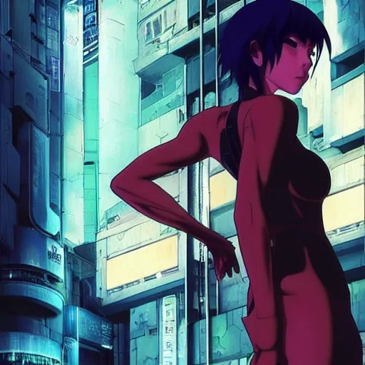 Prompt: “ghost in the shell, by Makoto Shinkai”