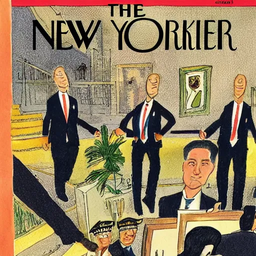 Prompt: new yorker cover showing the fbi raiding mar a lago