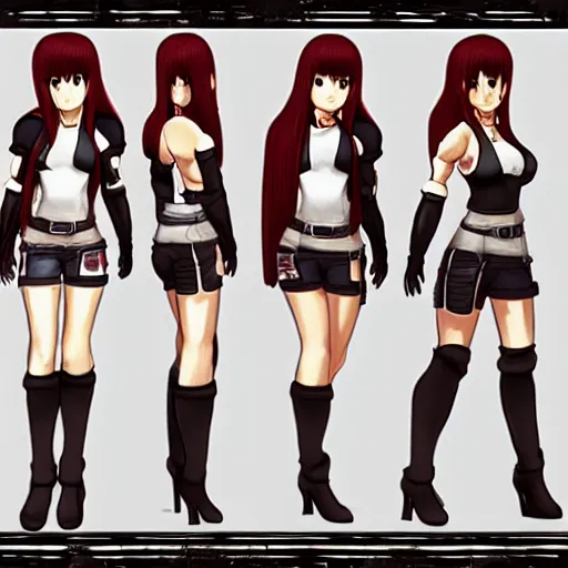 Image similar to character dresses reference sheet of Tifa from FF7