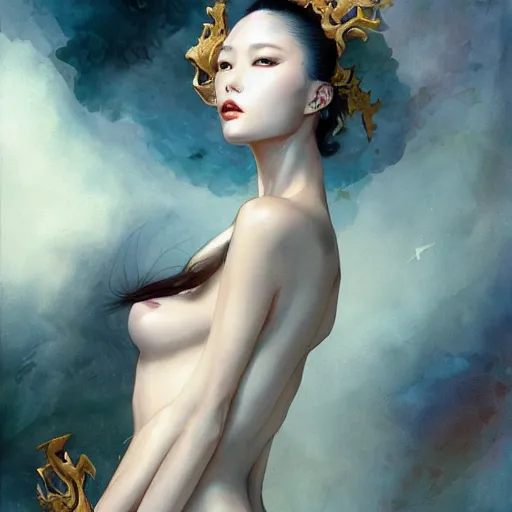 Prompt: beauty lee jin - eun by nicola samuri, m. w. kaluta, peter mohrbacher, rule of thirds, seductive look, beautiful