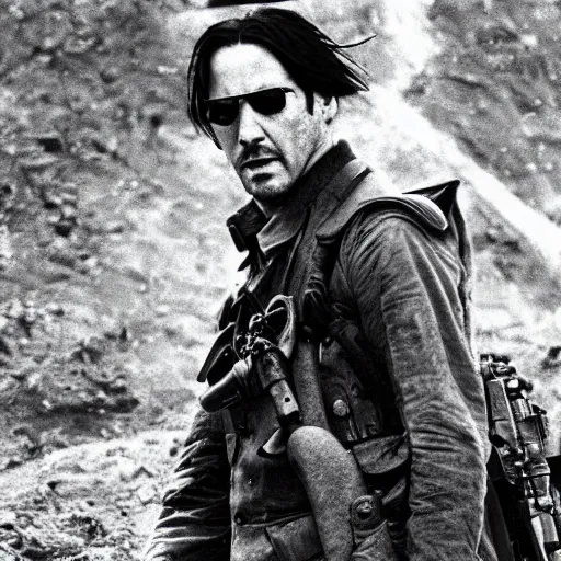 Prompt: Keanu Reeves in a World War 1 trench