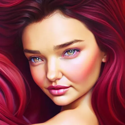 Image similar to a portrait of miranda kerr, pastel crimson - red, art by lois van baarle and loish and ross tran and rossdraws and sam yang and samdoesarts and artgerm and saruei and disney and wlop, digital art, highly detailed, intricate, sharp focus, trending on artstation hq, deviantart, unreal engine 5, 4 k uhd image