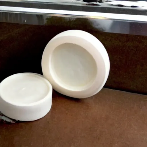 Image similar to a round soap as a head, the soap is standing in front of a mirror