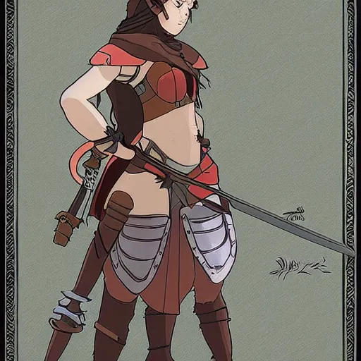 Image similar to medieval warrior girl, highly detailed, artstatsion, studio ghibli, mucha