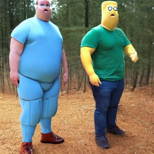 Prompt: finn and jake from adventure time as real humans