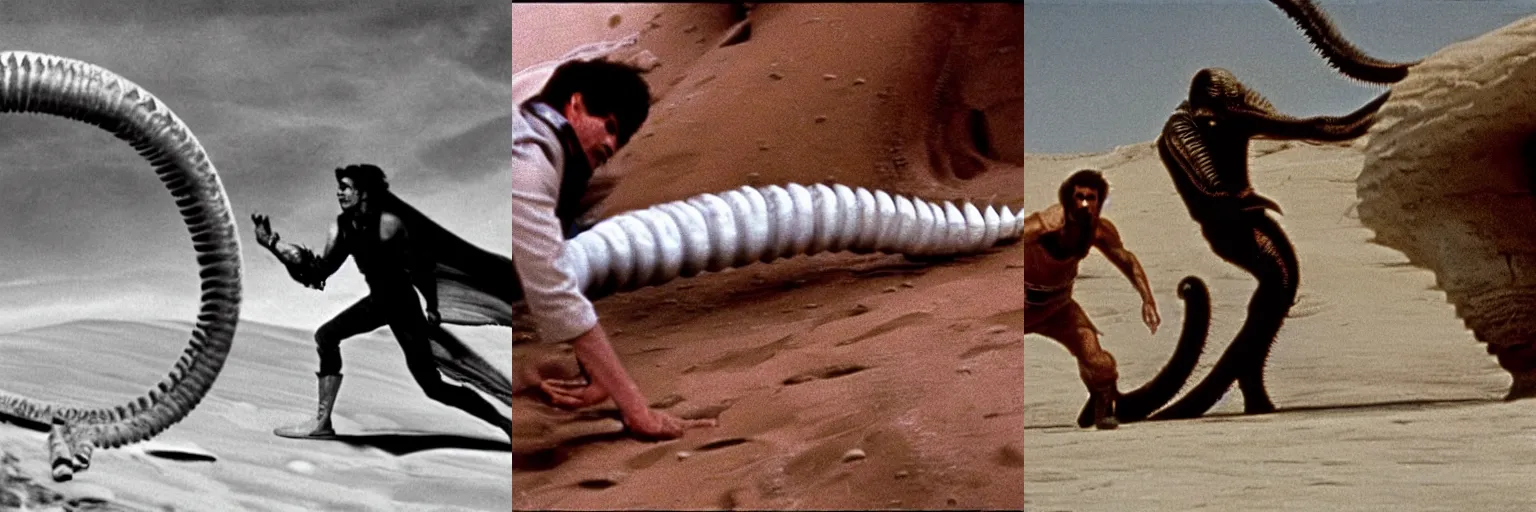 A giant white worm from the movie Dune (1984)