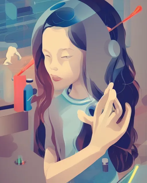 Image similar to a little girl is doing a science experiment. clean cel shaded vector art. minimalist illustration art by lois van baarle, artgerm, helen huang, by makoto shinkai and ilya kuvshinov, rossdraws