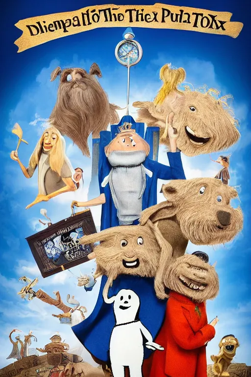 Image similar to disney the phantom tollbooth movie poster, cgi, cinema, realistic