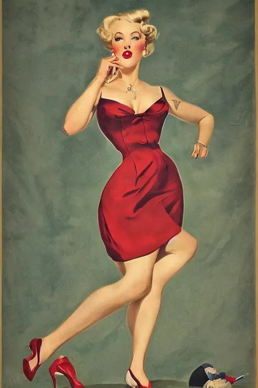 Image similar to a portrait one full body pin up post war dressing a military unioform,garden backgound Gil Elvgren style,center composition,anatomic correct