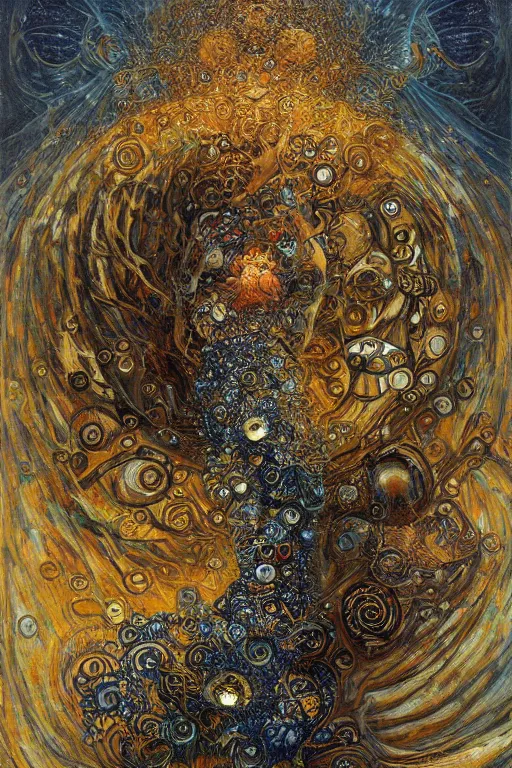 Image similar to Divine Chaos Engine by Karol Bak, Jean Deville, Gustav Klimt, and Vincent Van Gogh, visionary fractal structures, spirals