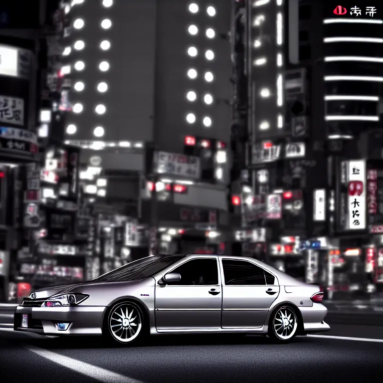 Image similar to Toyota Aristo, detailed-wheels, Shibuya prefecture, cinematic lighting, photorealistic, highly detailed, night photography