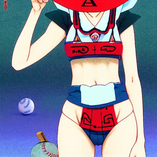 Image similar to beautiful boyish jun amaki gravure model in majora's mask, wearing wooden mask and baseball cap and leotard, street wear with subtle mayan patterns, aztec bathing suit, gapmoe yandere grimdark, trending on pixiv fanbox, painted by greg rutkowski makoto shinkai takashi takeuchi studio ghibli, akihiko yoshida