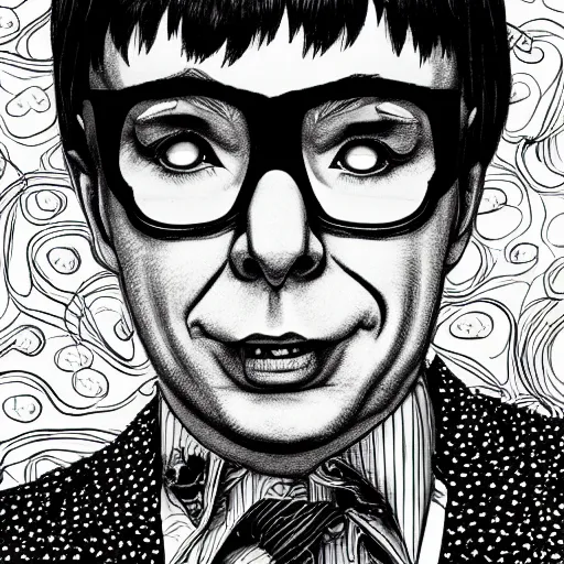 Prompt: a detailed portrait of Austin Powers in the style junji ito, 8k, ornate, intricate