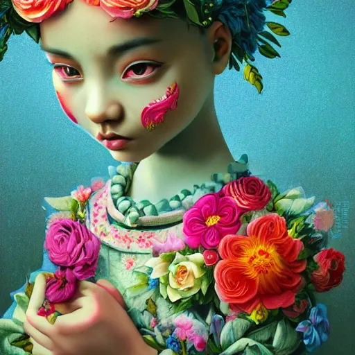 Image similar to flowers, bright colors highly detailed, ultra realistic digital painting, rococo, japonisme, artstation, concept art, pop, smooth, sharp focus, illustration, art by mark ryden 3 d 8 k ultra detailed