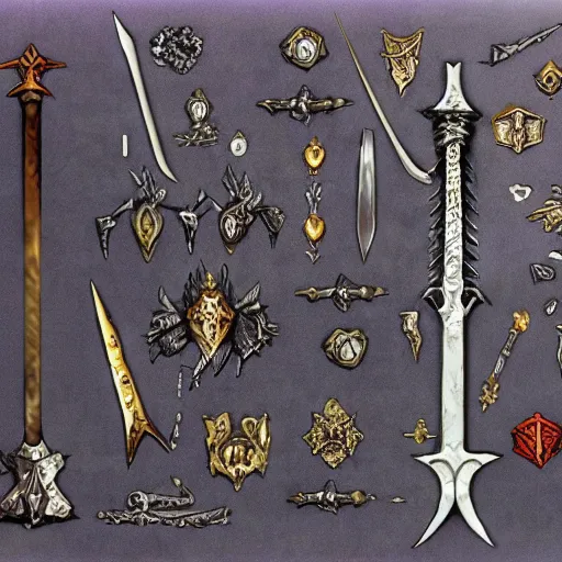 Image similar to dungeons and dragons, loot, jem encrusted epic two hander sword, equipment, very detailed, beautiful, fantasy art