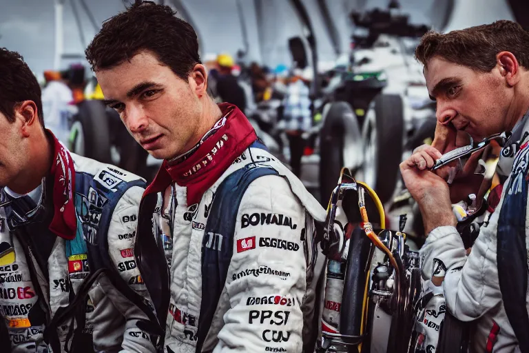 Image similar to closeup portrait of a pit crew at the formula 1, by Steve McCurry and David Lazar, natural light, detailed face, CANON Eos C300, ƒ1.8, 35mm, 8K, medium-format print