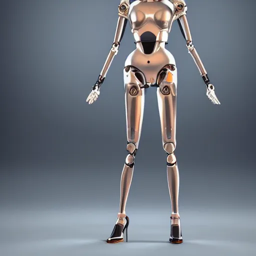 Image similar to womanized humanoid robot made of steel, unreal engine, ray tracing, 8 k, uhd, ultrarealistic, highly detailed
