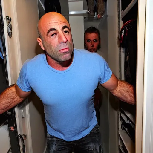 Prompt: Joe Rogan trapped in closet