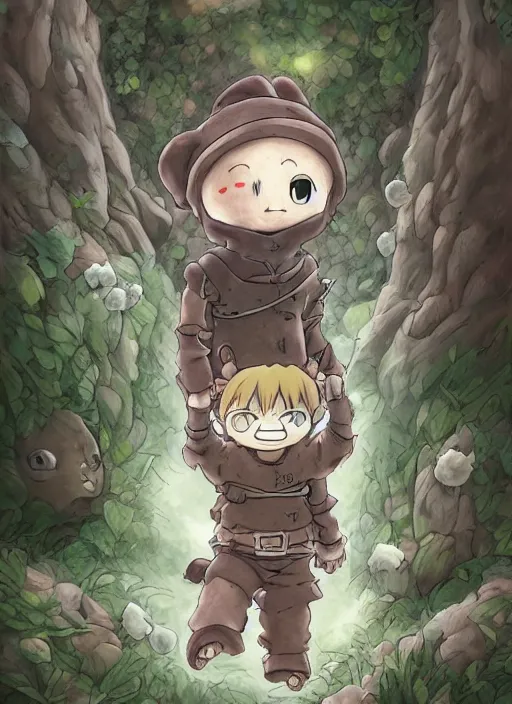 Image similar to beautiful little boy wearing an cyborg bear suit, artwork in kentaro miura and made in abyss and rosdraws and codename : kids next door, smooth, beautiful lightness, anatomically correct, trending on pixiv, forest