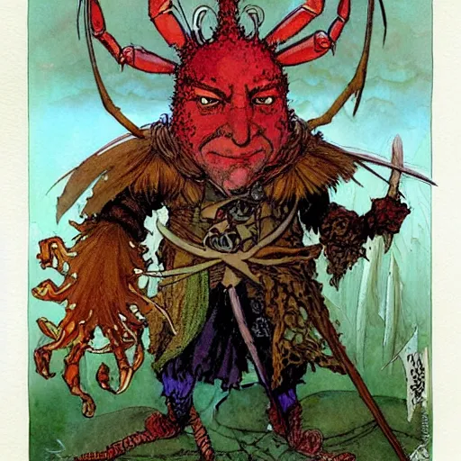 Image similar to a realistic and atmospheric watercolour fantasy character concept art portrait of mr. crabs as a druidic warrior wizard looking at the camera with an intelligent gaze by rebecca guay, michael kaluta, charles vess and jean moebius giraud