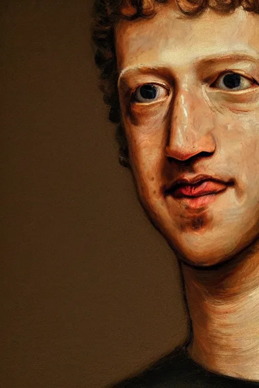 Prompt: an accurate a close - up portrait of mark zuckerberg painted by rembrandt, oil painting, baroque painting, highly detailed, 4 k.