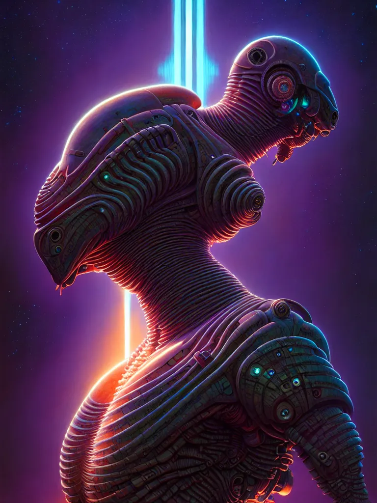 Prompt: jody hatton torso, symmetry, faded colors, exotic alien features, cypherpunk background, tim hildebrandt, wayne barlowe, bruce pennington, donato giancola, larry elmore, masterpiece, trending on artstation, featured on pixiv, cinematic composition, beautiful lighting, sharp, details, hyper detailed, 8 k, unreal engine 5