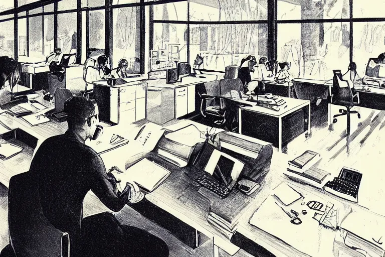 Image similar to “ a jacques kleynhans illustration of office work ”