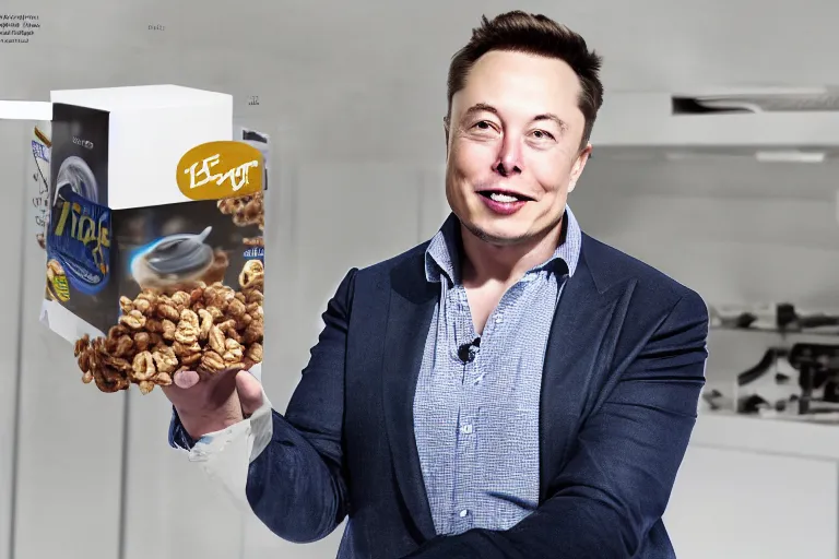 Prompt: elon musk, cereal comercial