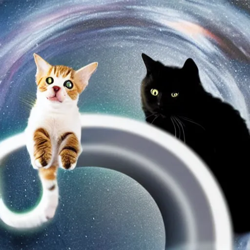 Image similar to cat surfing a black hole while playing the trombone